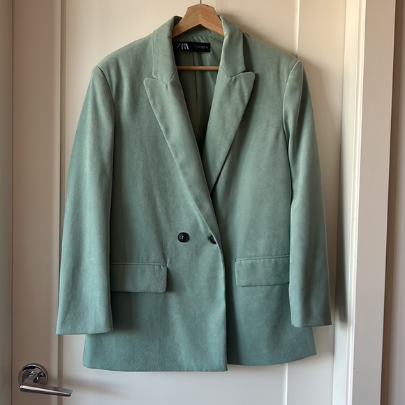 ZARA WOMAN NWT DOUBLE-BREASTED SOFT OVERSIZED BLAZER LIGHT GREEN | 8372/037 - Picture 5 of 10